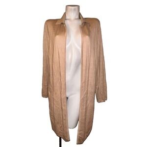 New Chico's Sweater Tan Stripe Collared Open Reversible Cardigan L (2) NWT